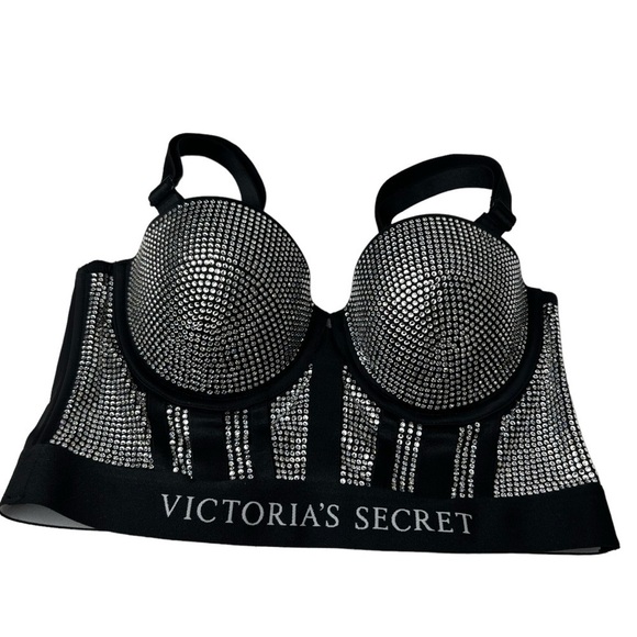 Balmain For Victoria’s Secret 36B Swarovski Lined Bustier Halter top Bra Crystal - Picture 3 of 10